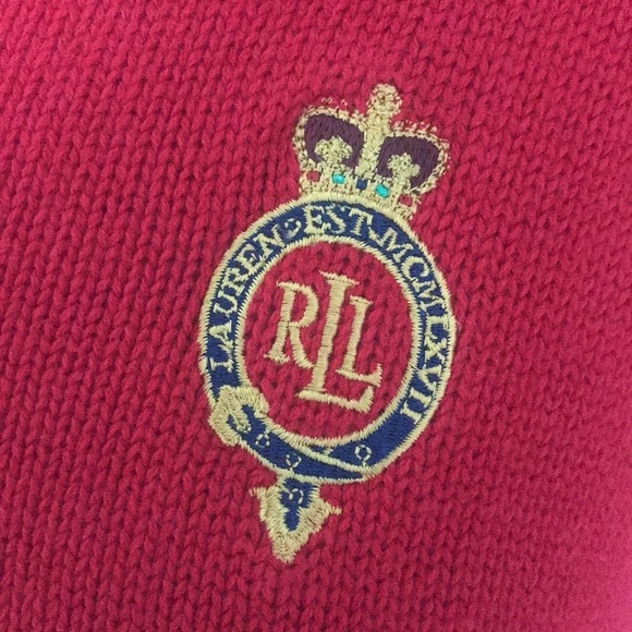 Classic Lauren Ralph Lauren red crest pop over polo collar cotton sweater. Sz L. - Picture 2 of 9
